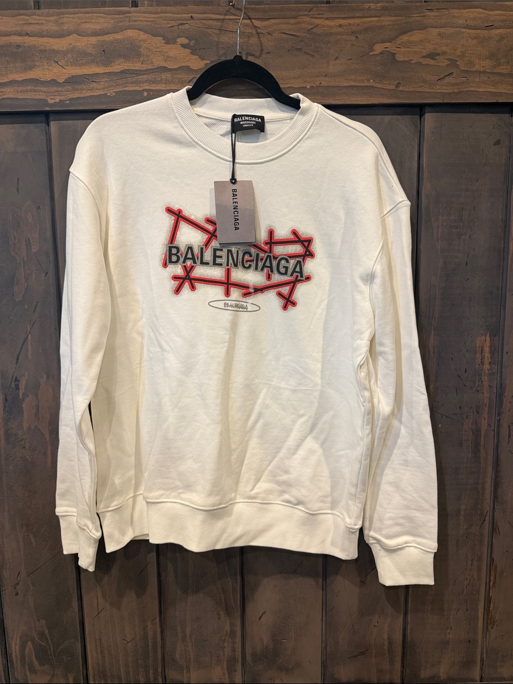 Balenciaga Cream Crewneck with Red Logo Detail unisex x/small